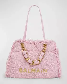 Мягкая большая сумка Cabas 1945 из твида Balmain, цвет Rose