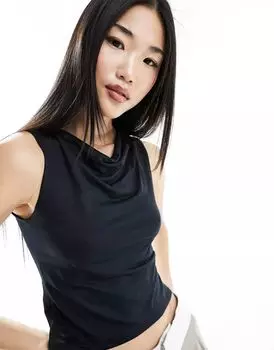 Мягкая двухслойная майка ASOS из мягкой ткани черного цвета с воротником-хомутом