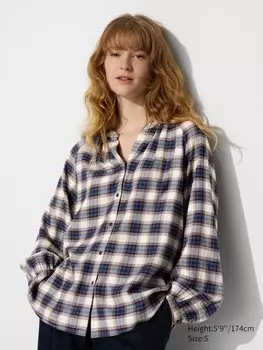 Мягкая фланелевая блузка в клетку Uniqlo, синий