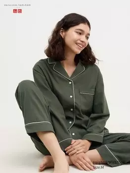 Мягкая фланелевая пижама Uniqlo, зеленый