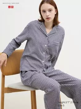 Мягкая фланелевая пижама в клетку Uniqlo, цвет 69 синий