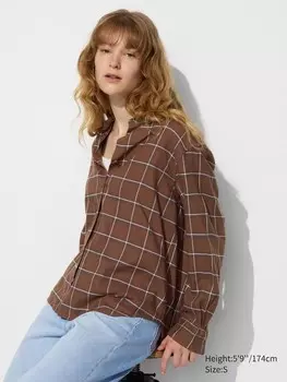 Мягкая фланелевая рубашка шкипера клетчатая Uniqlo, коричневый