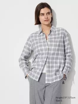 Мягкая фланелевая рубашка шкипера клетчатая Uniqlo, серый