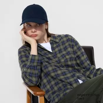 Мягкая фланелевая рубашка в клетку UNIQLO, оливково-зеленый