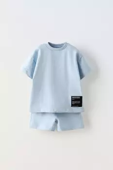 Мягкая футболка и шорты-бермуды в сочетании с этикеткой ZARA, светло-голубой