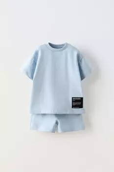 Мягкая футболка и шорты-бермуды в сочетании с этикеткой ZARA, светло-голубой