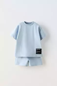 Мягкая футболка и шорты-бермуды в сочетании с этикеткой ZARA, светло-голубой