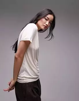 Мягкая футболка премиум-класса Topshop каменно-бежевого цвета свободного кроя