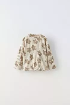 Мягкая футболка с цветочным узлом ZARA, экрю