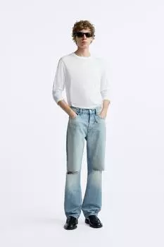Мягкая футболка с длинным рукавом ZARA, белый