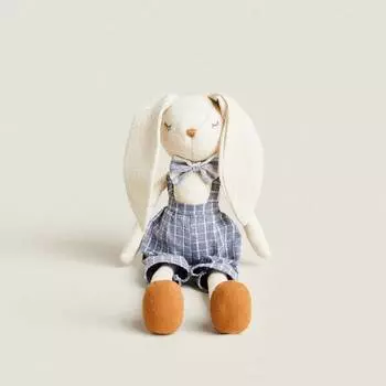 Мягкая игрушка кролик в синей одежде Zara Home Bunny Soft, бежево-синий