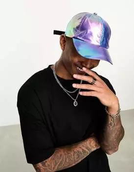 Мягкая кепка ASOS DESIGN синего цвета с эффектом металлик