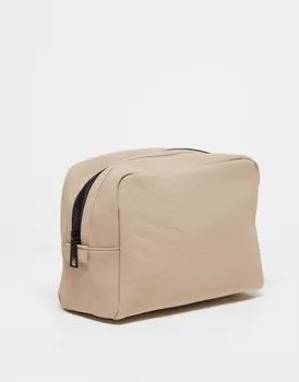 Мягкая косметичка цвета камня ASOS DESIGN с контрастной молнией