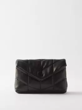 Мягкая кожаная сумка puffer с логотипом ysl Saint Laurent, черный