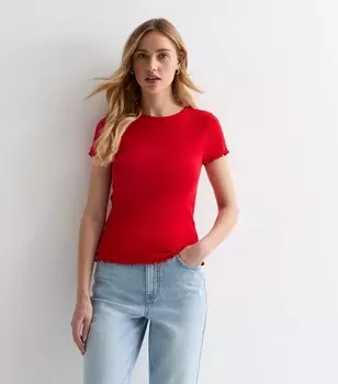 Мягкая красная футболка из эластичного хлопка с оборками New Look, красный