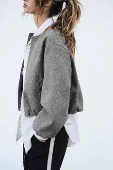 Мягкая куртка-бомбер с эластичной отделкой ZARA, серый
