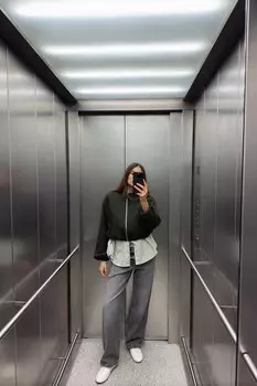 Мягкая куртка-бомбер с эластичной отделкой ZARA, хаки