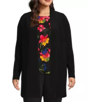 Мягкая куртка размера плюс с открытыми боковыми разрезами и длинными рукавами Investments, черный