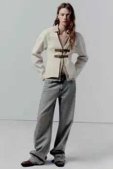 Мягкая куртка с хлястиками ZARA, экрю