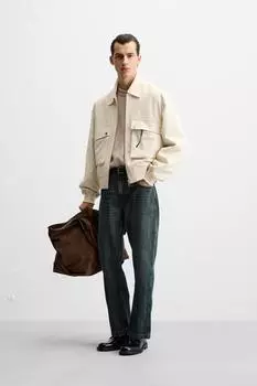 Мягкая куртка с карманами ZARA, бежевый