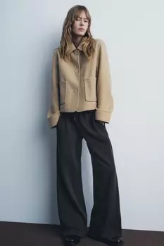 Мягкая куртка с карманами ZARA, коричневый мергель