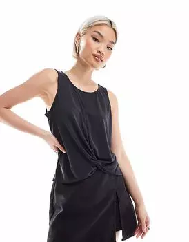 Мягкая легкая майка Pieces с закручивающейся передней частью черного цвета