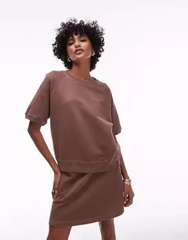 Мягкая махровая толстовка ARKET с короткими рукавами, коричневого цвета