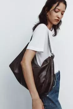 Мягкая макси-сумка-ведро с металлическими проушинами ZARA, цвет Chocolate