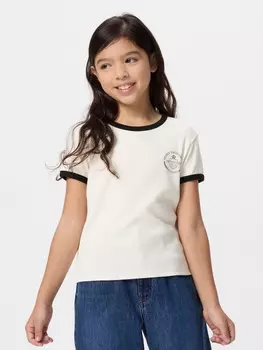 Мягкая мини-футболка в рубчик girls Uniqlo, цвет 01 белый