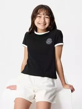 Мягкая мини-футболка в рубчик girls Uniqlo, цвет 09 черный