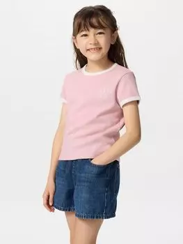 Мягкая мини-футболка в рубчик girls Uniqlo, цвет 11 розовый