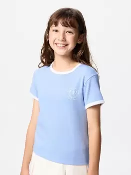 Мягкая мини-футболка в рубчик girls Uniqlo, цвет 60 синий
