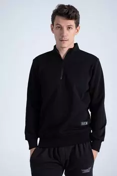 Мягкая мужская толстовка с воротником-стойкой и полумолнией обычного кроя RF0209 THE RULE, черный