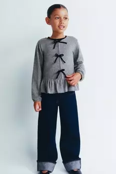 Мягкая на качестве футболка с бантом ZARA, серый мергель