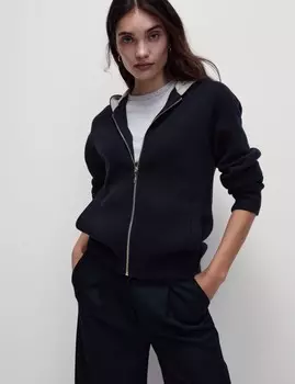 Мягкая на ощупь двухцветная толстовка с капюшоном Slim Fit Marks & Spencer, темно-синий