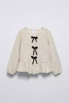 Мягкая на ощупь футболка с бантиками ZARA, песочный/мергель