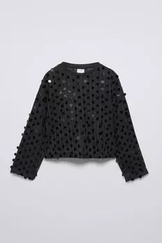 Мягкая на ощупь футболка с пайетками ZARA, серый мергель
