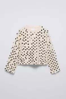 Мягкая на ощупь футболка с пайетками ZARA, песочный