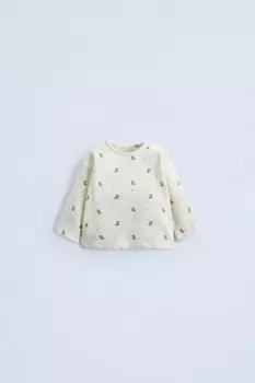 Мягкая на ощупь футболка с плюшевым медвежонком ZARA, экрю