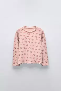 Мягкая на ощупь футболка с принтом в рубчик ZARA, бежево-розовый