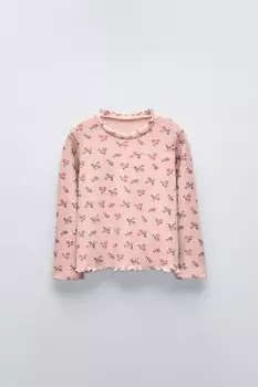 Мягкая на ощупь футболка с принтом в рубчик ZARA, бежево-розовый