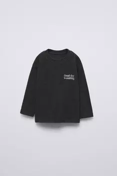 Мягкая на ощупь футболка с вышитым текстом ZARA, антрацитово-серый