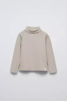 Мягкая на ощупь футболка с высоким воротом ZARA, серо-коричневый