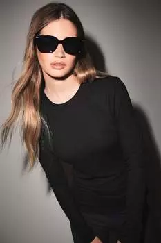 Мягкая на ощупь футболка TENCEL с длинными рукавами и круглым вырезом Next, черный