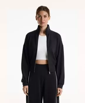 Мягкая на ощупь модальная куртка с высоким воротником Oysho, черный