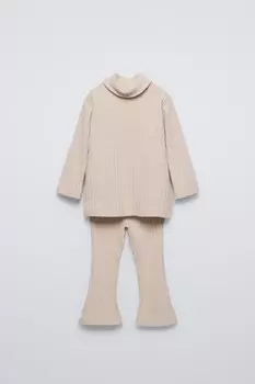 Мягкая на ощупь ребристовая футболка и леггинсы-клёш ZARA, бежевый