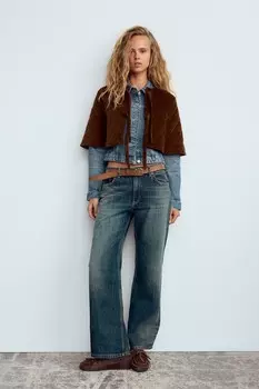 Мягкая на ощупь укороченная куртка ZARA, коричневый
