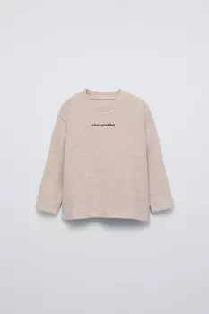Мягкая на ощупь вышитая футболка ZARA, песочный/мергель