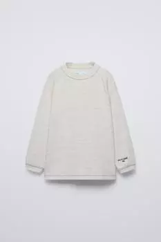 Мягкая на ощупь вышитая футболка ZARA, жемчужно-серый