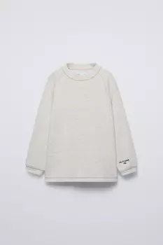 Мягкая на ощупь вышитая футболка ZARA, жемчужно-серый